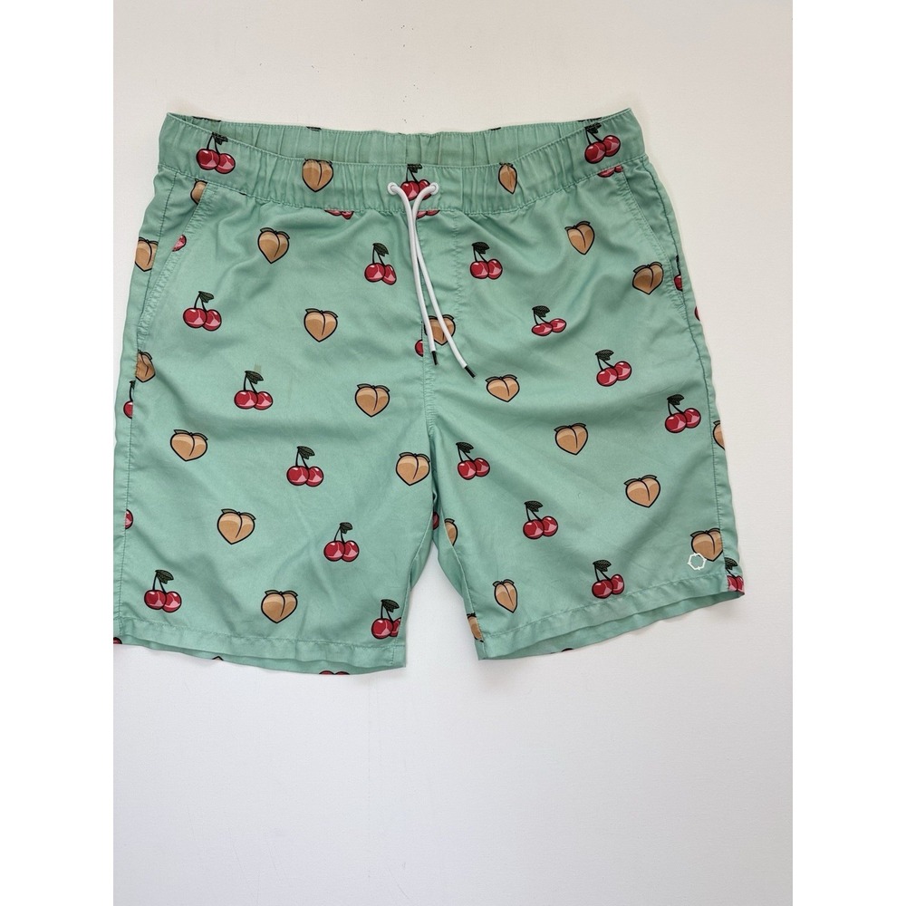Empyre Men's Green Fruit Print Swim Shorts Size L Elastic Waist Drawstring